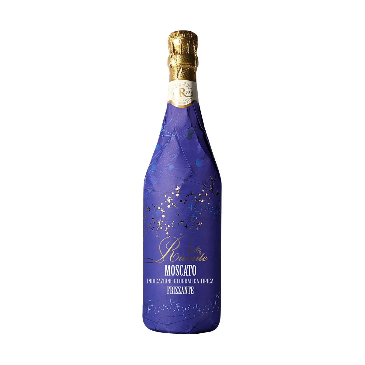 优尼特米兰之花甜白起泡葡萄酒 750ML 瓶身正面，浅禾秆淡金黄色，通透清亮酒液，白色花果氛围